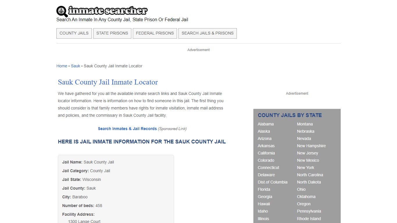 Sauk County Jail Inmate Locator - Inmate Searcher