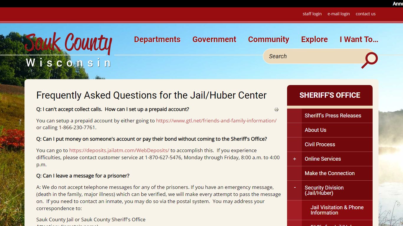 Frequently Asked Questions for the Jail/Huber Center | Sauk County ...